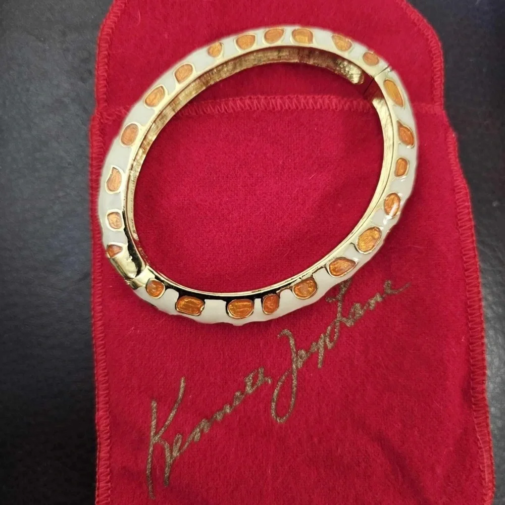 Kenneth Jay Lane Gold and Orange Geometric Bangle - Picture 7 of 7
